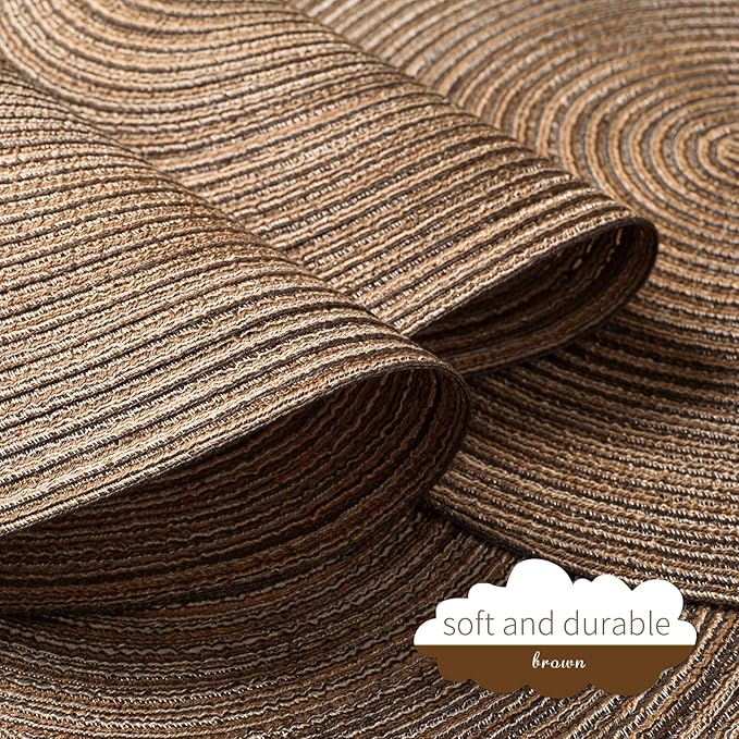 FunWheat Round Braided Placemats Set of 6 Place mats for Dining Tables Woven Heat Resistant Table Mats 15 inch for Fall(Brown)