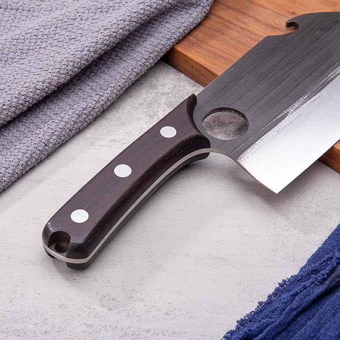 SHANGDAO 7" Deba Knife, Hand Forged Cleaver Butcher Knife for Meat Cutting, Japanese Kitchen Viking Knife with Sheath, Cooking Knife for Kitchen and Outdoor Camping, Thanksgiving Christmas Gifts