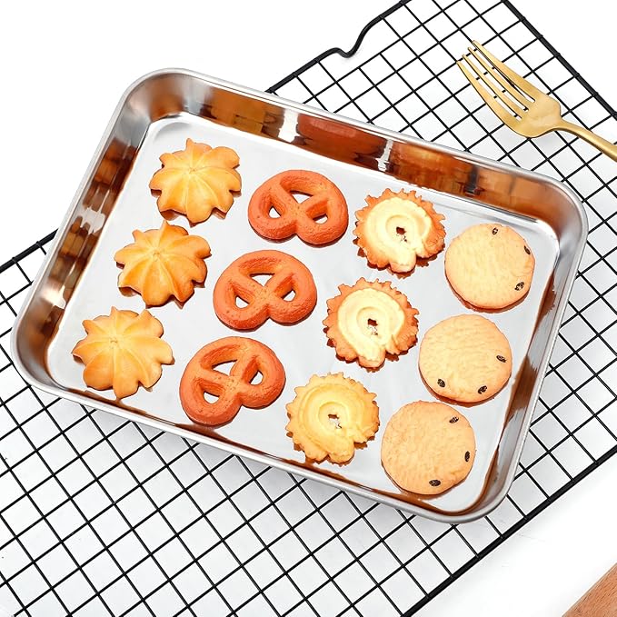 Baking Sheet Set of 4, Stainless Steel Cookie Sheet Pan,Stainless Steel Baking Pan Oven Tray, Mirror Finish,Heavy Duty, Easy Clean & Dishwasher Safe,9/10/12/16 Inch