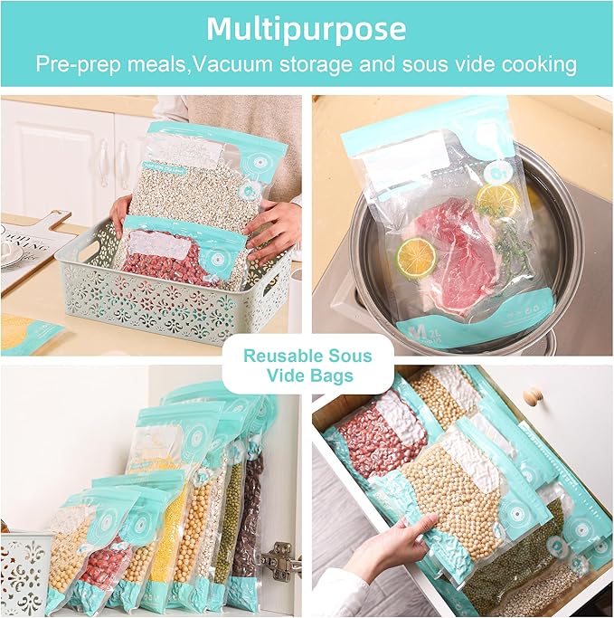 24pc BPA Free Vacuum Sealer Bags, Reusable Sous Vide & Food Storage, 20pc Vacuum Zipper Bags & 4 Seal Clips (11.8x13.4 Inch)