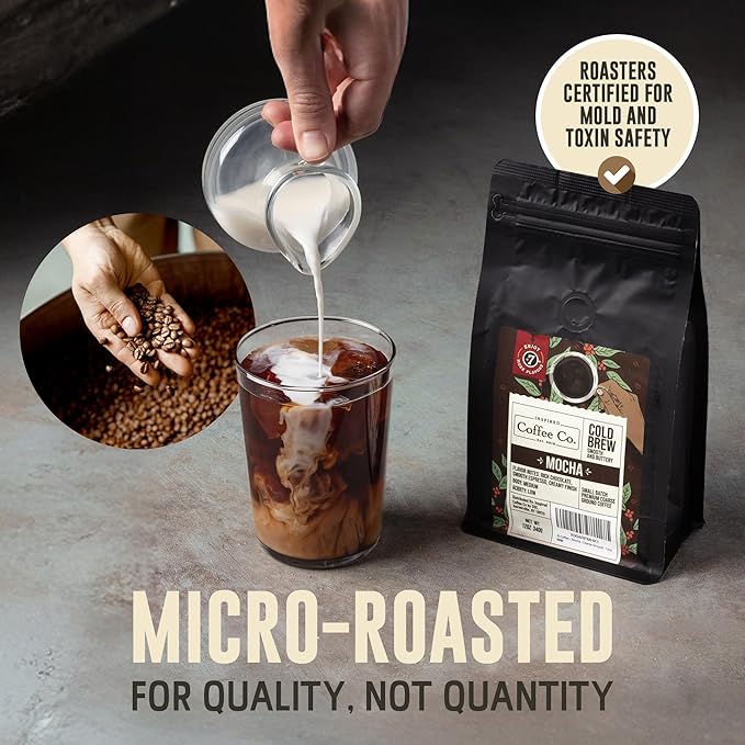 Inspired Coffee Co Mocha Flavored Cold Brew Coffee Coarse Ground Coffee Beans Medium Roast - Low Acid Coffee Smoother Taste - 100% Arabica - 12 oz. Resealable Bag
