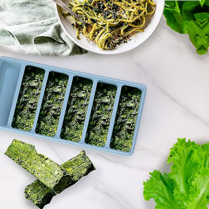 1/2 Cup Silicone Freezer Tray With Lid - Silicone Freezer Molds 2-Pack For meal prep & freezing of various sauces and other dishes, makes 12 perfect 1/2 cup portions cubes (Blue 2 Pack)