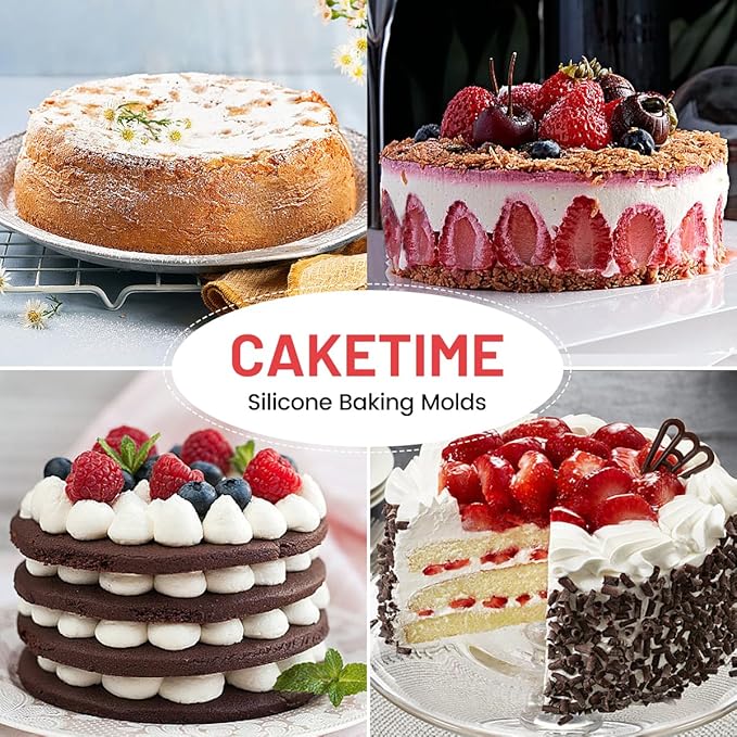 9 Inch Round Cake Pan, Metal Reinforced Frame Silicone Cake Mold for Baking with Handle Easy to Move BPA Free
