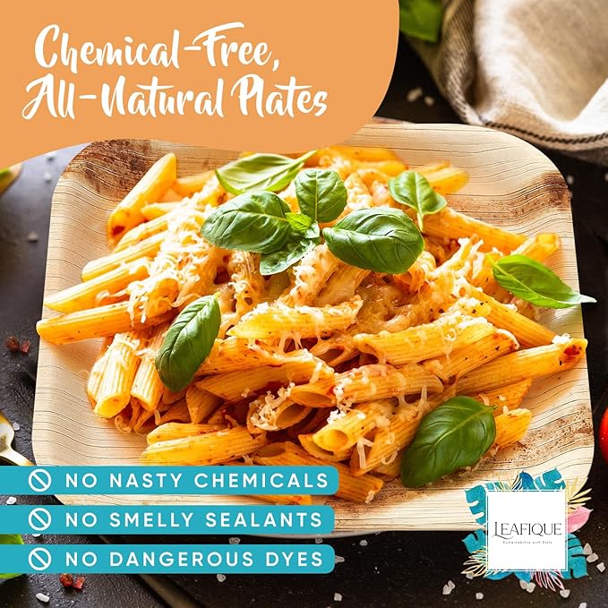 100% Natural 7” Palm Leaf Square Plate (50 pack), Compostable & Biodegradable Dinnerware for Catering, Birthdays, Halloween, BBQs, Thanksgiving, Alternative to Paper & Bamboo Plates Disposable