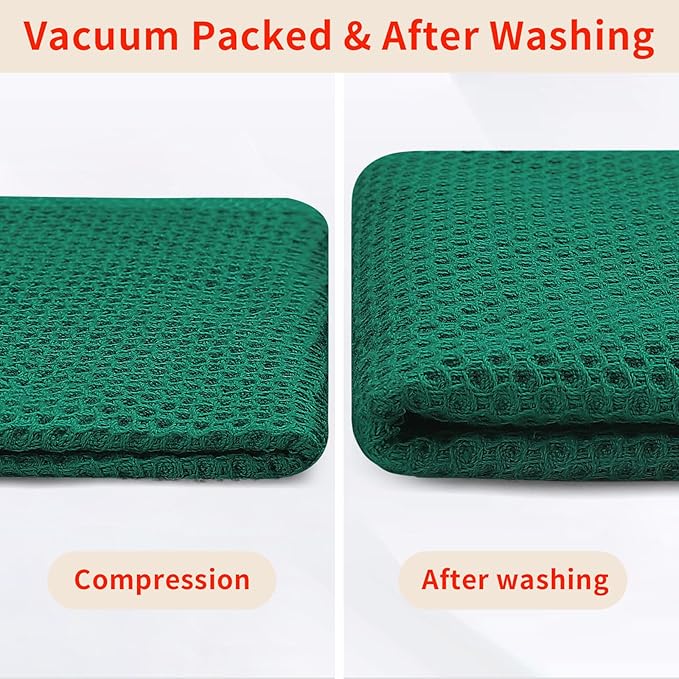 Homaxy 100% Cotton Waffle Weave Kitchen Dish Towels, Ultra Soft Absorbent Quick Drying Cleaning Towel, 13 x 28 Inches, 4-Pack, Dark Green