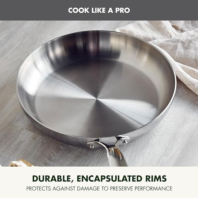 GreenPan Valencia Tri-Ply Stainless Steel 12" Frying Pan, Induction Ready Skillet, Mirror Finish, Dishwasher Safe & Oven/Broiler Safe to 600F, Compatible with All Cooktops, Silver