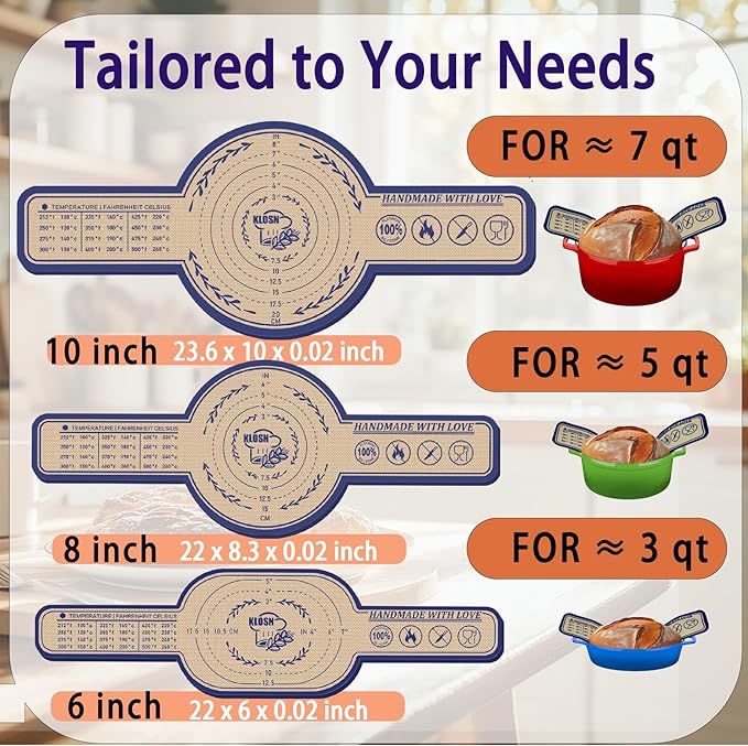 Silicone Bread Sling for Dutch Oven, 2 Pack (6" Oval) – Non-Stick & 500°F Heat Resistant Sourdough Mat, Easy to Clean, Reusable Food-Grade Sourdough Sling – Fits 3 qt and up Dutch Ovens