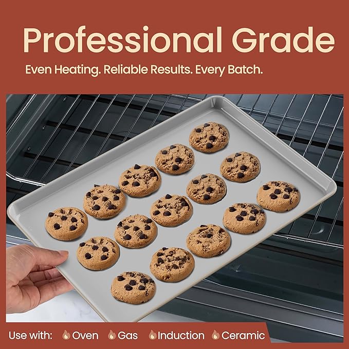Bakken 8-Piece Ceramic Coated Bakeware Sets, Nonstick Aluminized Steel Pans with Muffin, Loaf, Cake, Roasting Pan, & Cooling Rack, Oven Safe Up To 500°F, Dishwasher Safe, BPA, PTFE & PFAS Free, Cream