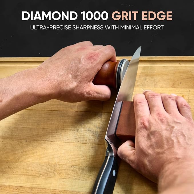 Rolling Knife Sharpener Kit – Premium Walnut Wood Kitchen Knife Sharpener for 15° & 20° Edge - Magnetic Knife sharpener with Diamond & Stainless Disc #1000/#3000