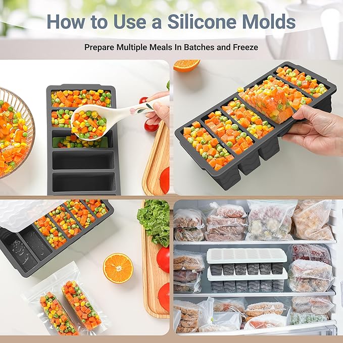 1/2 Cup Silicone Freezer Molds with Lid, 2-Pack Silicone Freezer Trays for Soup, Sauce & Broth – Meal Prep Containers, Large Ice Cube Tray, Oven & Dishwasher Safe