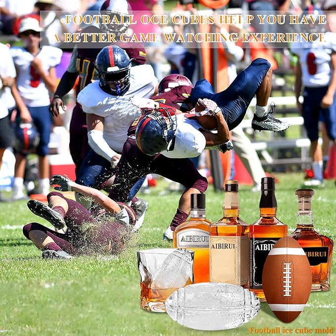 Whiskey Ice Cubes Mold,Football Gift Ball Ice Maker Mold,Fun Shapes 2.5 INCH,Football ice mold for Super Bowl Party,Football Accessories for Men,Silicone Ice Cube Tray for Cocktails,Bourbon