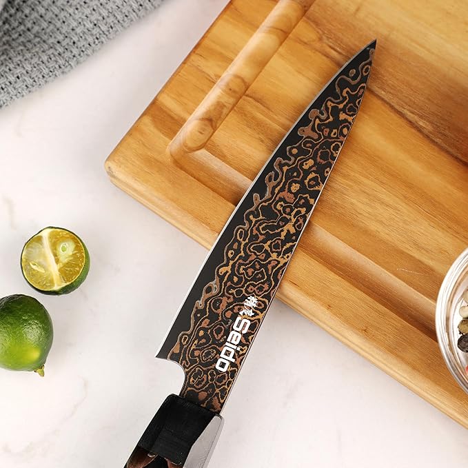 Seido Knives Kurogane 5" Petty Knife – Hand-Forged Japanese Utility Knife with VG-10 Core & 37-Layer Damascus Steel, G10 Copper Handle
