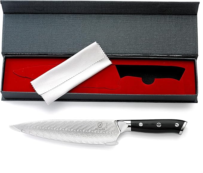 Mercer Culinary M13780 Premium Grade Super Steel, 8-Inch Chef's Knife w/Leaf Pattern Blade, G10 Handle