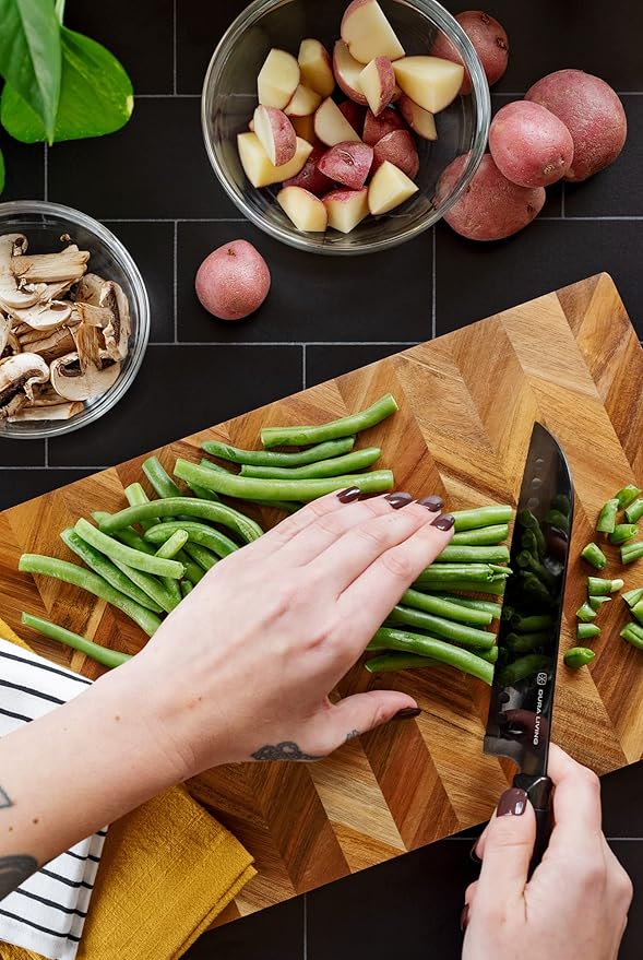 DURA LIVING Santoku Knife - 7 Inch Black Nonstick Titanium Plated Stainless Steel Ultra Sharp Blade, With Ergonomic Comfort Grip Handle Asian Chef's Knife, With Matching Sheath