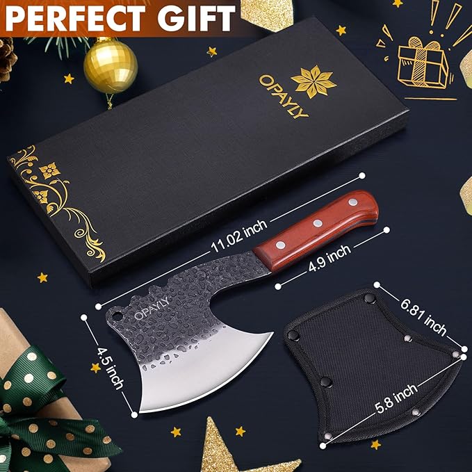 Meat Bone Cleaver Knife Heavy Duty Bone Choppe for Meat Cutting Hand Forged Butcher Axes with Cover cleavers High Carbon meat cleaver for Kitchen Outdoor Camping BBQ gifts for men
