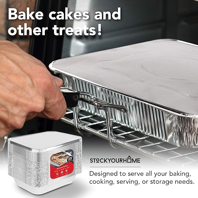 Foil Pans with Lids - 9x13 Aluminum Pans with Covers - 150 Foil Pans and 150 Foil Lids - Disposable Food Containers Great for Baking, Cooking, Heating, Storing, Prepping Food