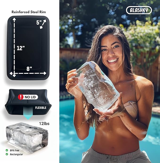 Alaskey® Giant Ice Block Mold 12 lbs (Single) | Create Perfect Reusable Ice Bricks | Professional Silicone Mold for Crafting Extra Large Ice Cubes, Ideal for Ice Baths, Coolers, Bartender Accessories