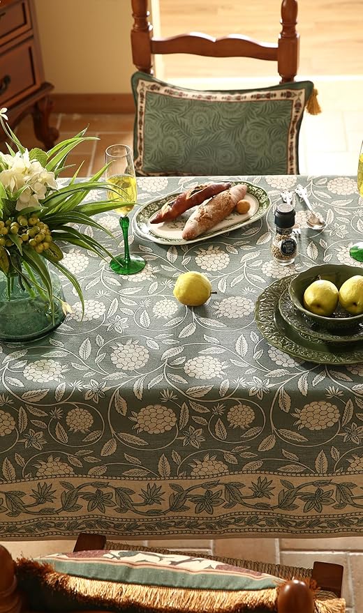 ISAENNE Designer Grayish Green Linen Small Square Tablecloth,Floral Stain Resistant Table Cloth,Fall Vintage Decor Tablecloths for Dining Thanksgiving Kitchen Tea Party,55"*55"-Andrew A