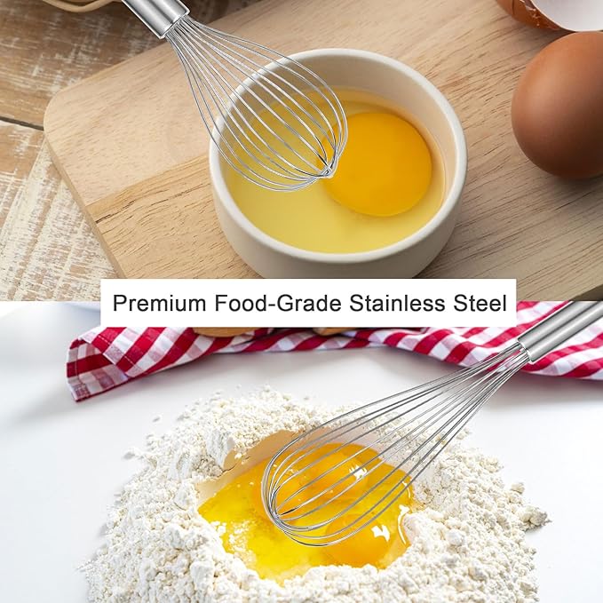 Metal Whisks for Cooking Stainless Steel Whisk Set 3 Pack Wisking Tool Balloon Wisk 8" 10" 12" Wire Whisk for Baking, Whisking, Mixing, Blending