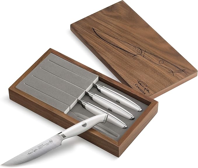 Cangshan Thomas Keller Signature Collection Swedish Powder Steel Forged, 4-Piece Fine Edge Steak Knife Set w/Walnut Box, White