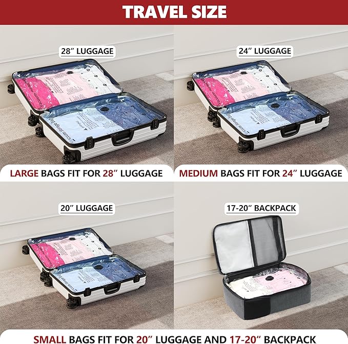 SUOCO Travel Vacuum Bags for Luggage with Portable Electric Pump, 15 Combo (5L/5M/5S) Packing Seal Bags for Clothing Suitcase Backpack, Space Saver Compression Clothes Storage Bags