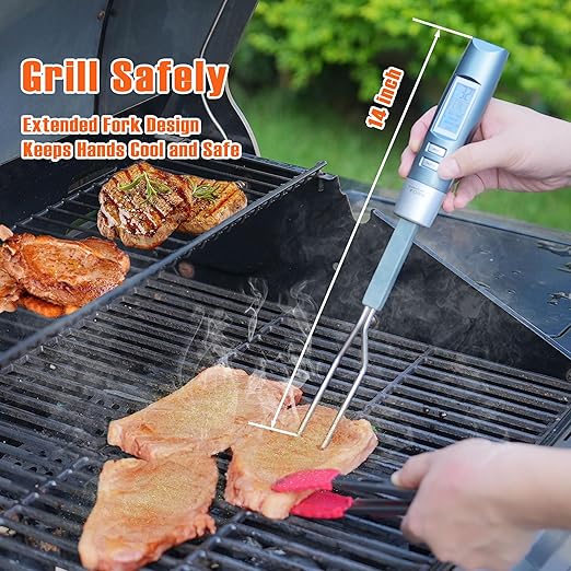 Meat Thermometer Fork with Electronic Ready Alarm, Digital Cooking Thermometer with Instant Read, LCD Display and Led Light, Grill Thermometers for BBQ Grilling Gadgets Steak Pork