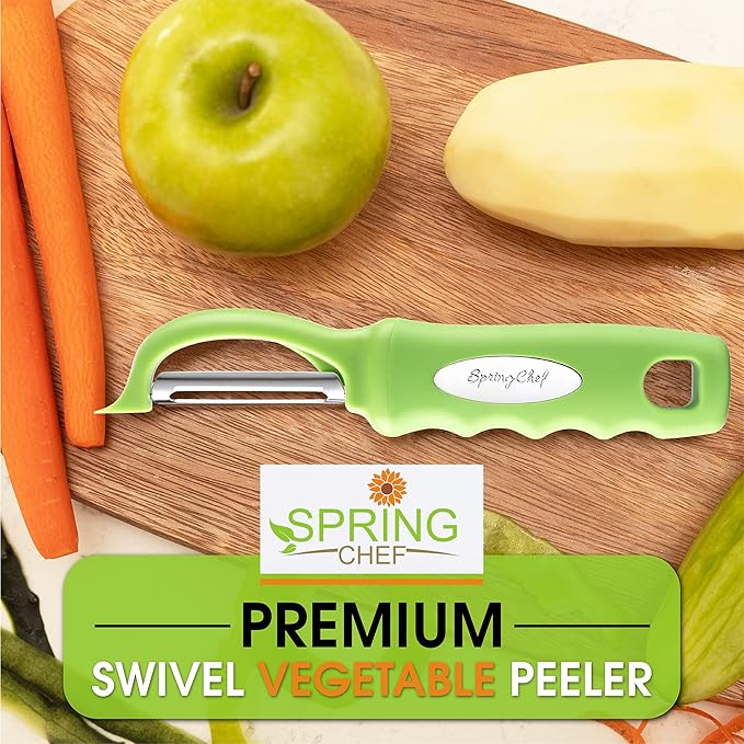 Spring Chef Premium Green Swivel Vegetable Peeler Set of 2, Stainless Steel Apple Peeler for Kitchen with Soft Grip Handle, Dishwasher Safe, Perfect for Potato, Carrot, Veggie, Fruit, Apple, Mango