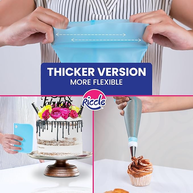 Riccle 88 pcs Cake Decorating Kit with Cake Turntable - Includes 50 Disposable + 2 Reusable Piping Bags and Tips Set, 24 Icing Piping Tips, 2 Spatulas, 3 Icing Comb Scraper, Baking Supplies