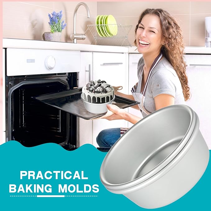 10 Pcs 5 Inch Cake Pans Nonstick Aluminum Round Cake Pan Mold Small Smash Cake Baking Pans for Home Baking Cheese Cake Pizza Quiche Easy Release and Leakproof