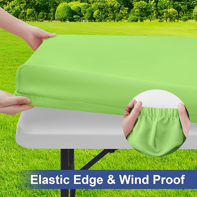 homing Rectangle Table Cloth Cover, Waterproof Polyester Elastic Fitted Tablecloth, Fits for 4 Foot Folding Tables, Washable Table Protector for Picnic, Camping, Outdoor (Lime Green, 24" x 48")