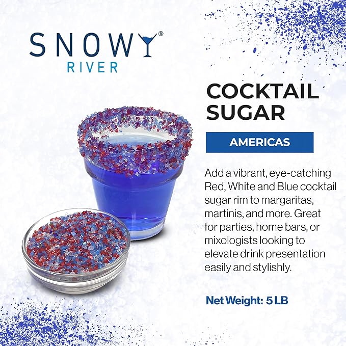 Snowy River Americas, Cocktail & Margarita Sugar Rimmer - Vibrant Naturally Colored Sugar for Cocktail Rimming, Baking & Decorating, Medium Crystal - 80oz