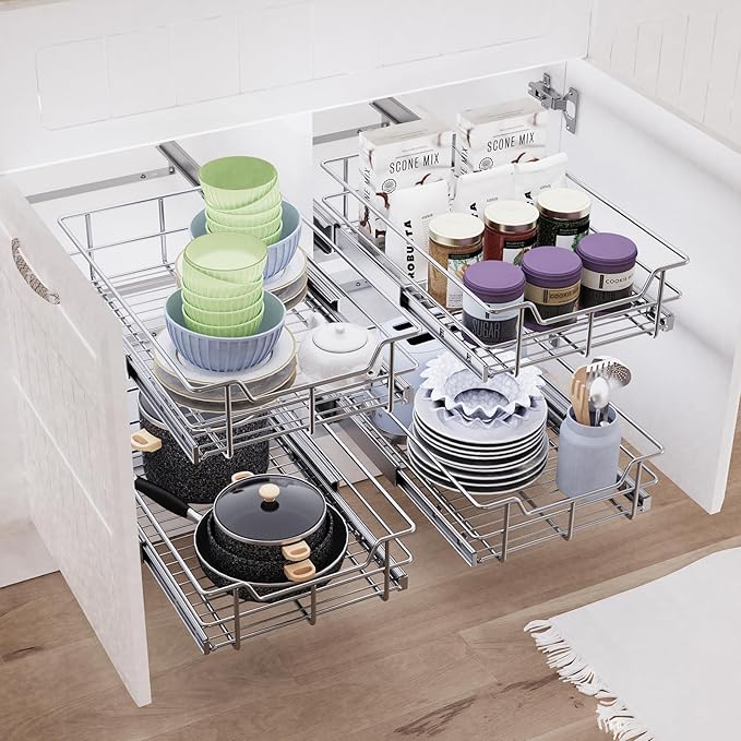 Pull Out Cabinet Organizer 20" W X 22" D, Slide Out Drawers For Kitchen Organizers and Storage, Pull Out Drawers For Cabinets Capacity Heavy Duty Caddy, Cabinet Shelves Chrome-Plated, Bathroom Pantry