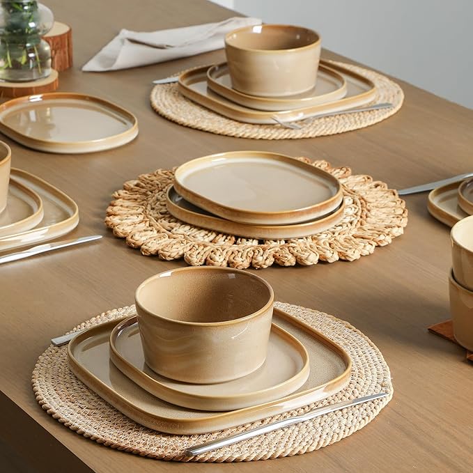 Stone Lain Cairo 24-Piece Dinnerware Set Stoneware, Plates and Bowls Set, Microwave and Dishwasher Safe, Includes Dinner and Salad Plates, Cereal Bowls, Dishes for 8, Sand