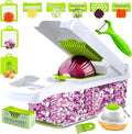 16-in-1 Vegetable Chopper and Slicer with 8 Blades – Veggie Cutter, Dicer, Food Chopper with Container & Lid – Multi-Purpose Kitchen Tool for Easy Meal Prep (White)