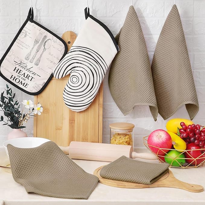 Homaxy 100% Cotton Waffle Weave Kitchen Dish Cloths, Ultra Soft Absorbent Quick Drying Dish Towels, 12 x 12 Inches, 8-Pack, Tan