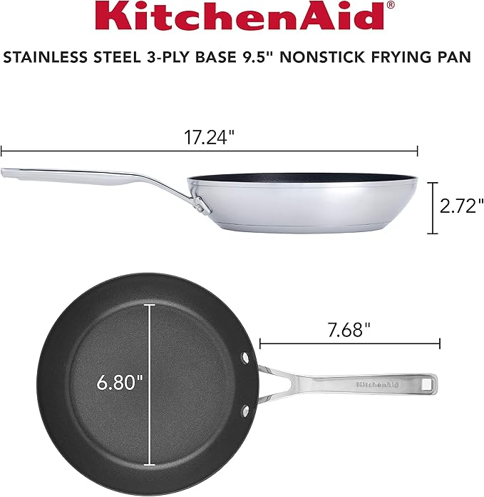 KitchenAid 71008 3-Ply Base Brushed Stainless Steel Nonstick Frying Pan/Fry Pan/Skillet, 9.5 Inch