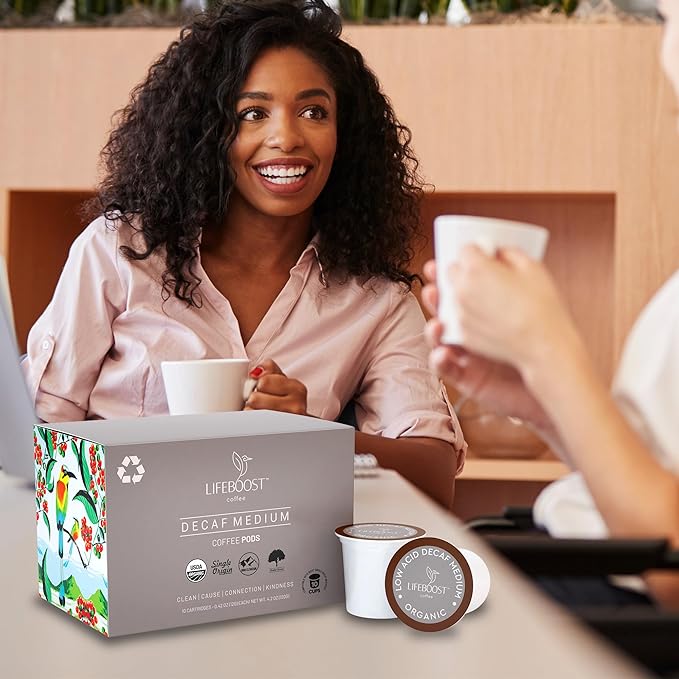 Lifeboost Organic Decaf Coffee K Cups - Low Acid Single Origin Non-GMO Mold Free Decaf Coffee Pods Compatible with Keurig & Keurig 2 - No Mycotoxins or Pesticides - 10 Count (Pack of 2)