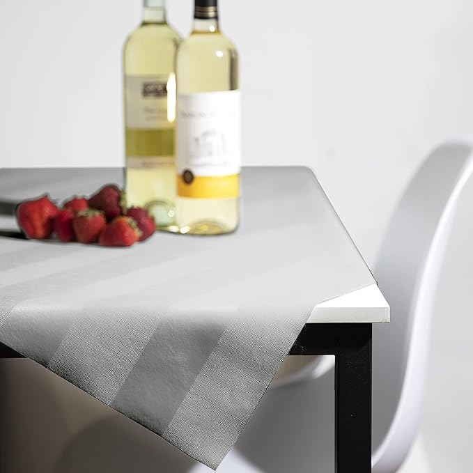 Luxury Table Protector Pad, 2 in 1 Table pad + Great Looking Tablecloth - Heat Resistant, Spill & Stain Proof - Flannel Backing (54x72, Silver - Silk Stripe)