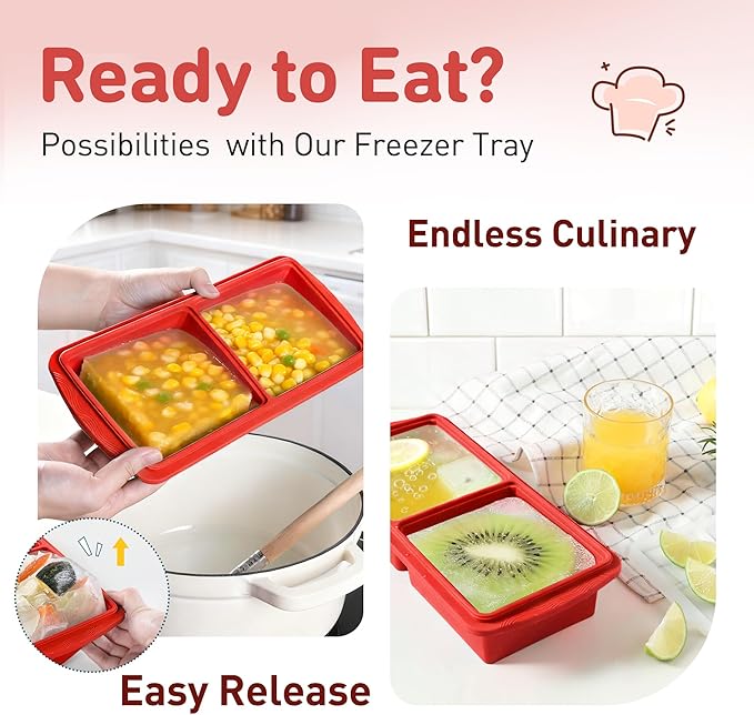 Silicone Freezer Tray with Lid Soup Freezer Container Molds with Steel Reinforced Rim Ice Cube Freezer Molds for Soup, Sauce, Leftovers, Homemade Meal Prep Containers Kitchen Accessories