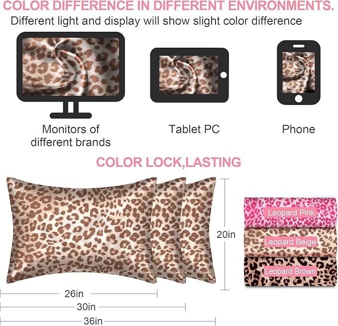 Mulberry Silk Pillow Cases Queen Size with Hidden Zipper, Ultra Smooth and Soft Breathable Cooling Silk Satin Pillowcase for Hair and Skin, Gifts for Women Men (Leopard Beige, 20x30 Inches, 1 Pack)