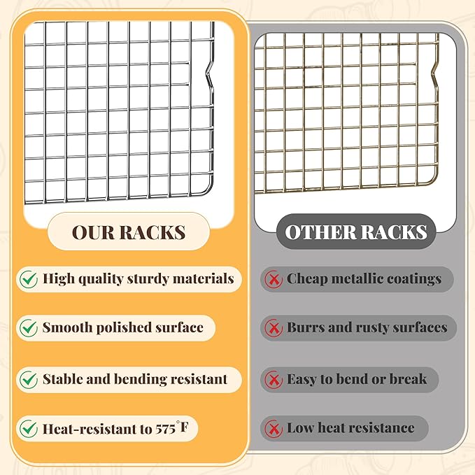 Cooling Racks for Cooking and Baking - 2 PCS 11.65" x 16.85" Grid Wire Baking Rack for Oven Cooking, Baking, Grilling, Roasting - Dishwasher Safe Bacon Rack - Fits Half Sheet Cookie Pan