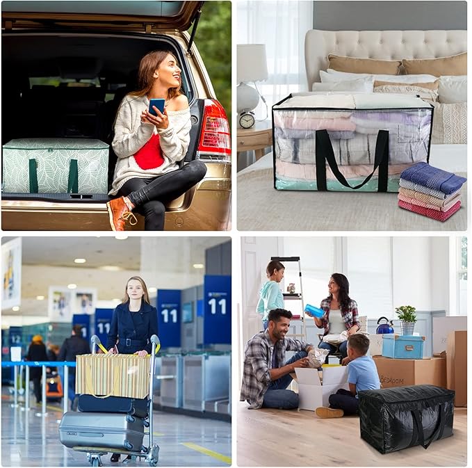 BALEINE 4-Pack Oversized Moving Bags with Reinforced Handles, Heavy-Duty Storage Tote for Clothes, Moving Supplies (Color Strip, 4-Pack)