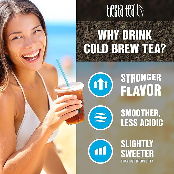 Tiesta Tea - Strawberry Lemonade Cold Brew Tea, Loose Leaf, Strawberry Lemon Herbal Blend, Premium Iced Blends, Non-Caffeinated Iced Drink, 10 Cold Brew Bags, Makes 64oz Pitcher Each