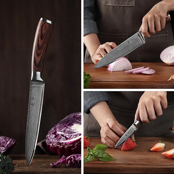 Wakoli EDIB 5-Piece Damascus Knife Set – Professional Kitchen Knives | Genuine Damascus Steel Blades with VG10 Core | Ergonomic Pakkawood Handles | Premium Chef Knife Set