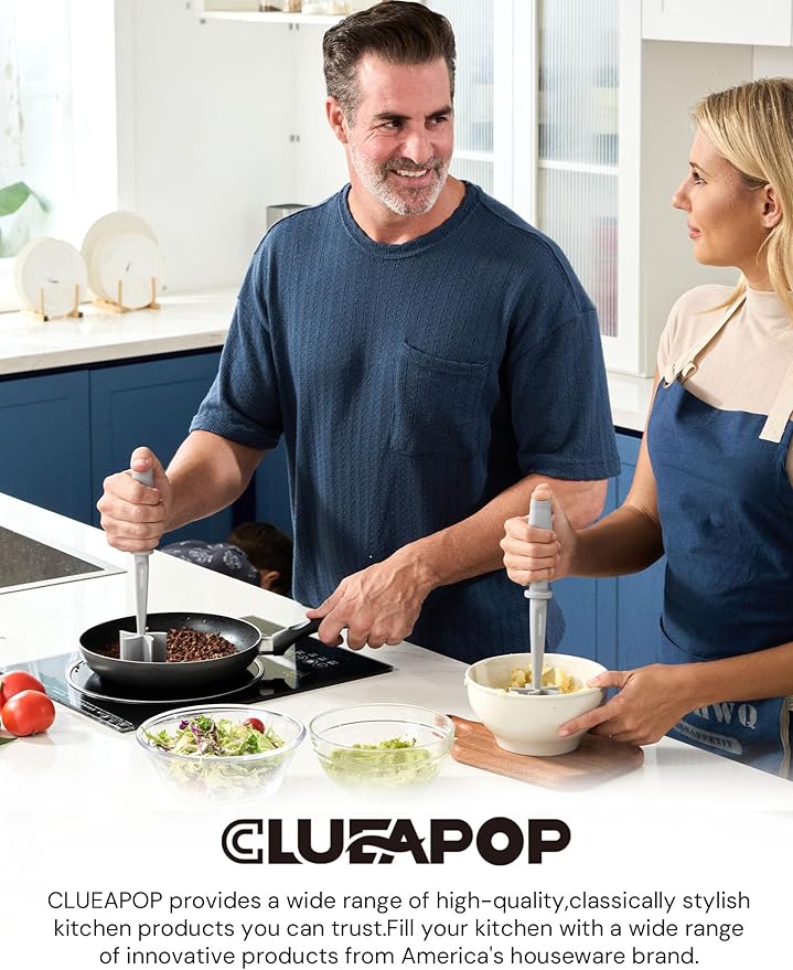 Premium Meat Chopper for Ground Beef - CLUEAPOP Heat Resistant Meat Masher - Kitchen Tools & Gadgets - Ground Beef Smasher - Non Stick Hamburger Chopper - Cook Ground Meat with Easy