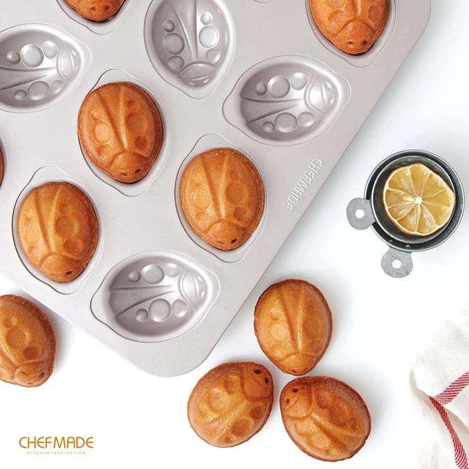 CHEFMADE Beetle Cake Pan, 12-Cavity Non-Stick Animal Muffin Bakeware for Oven Baking (Champagne Gold)