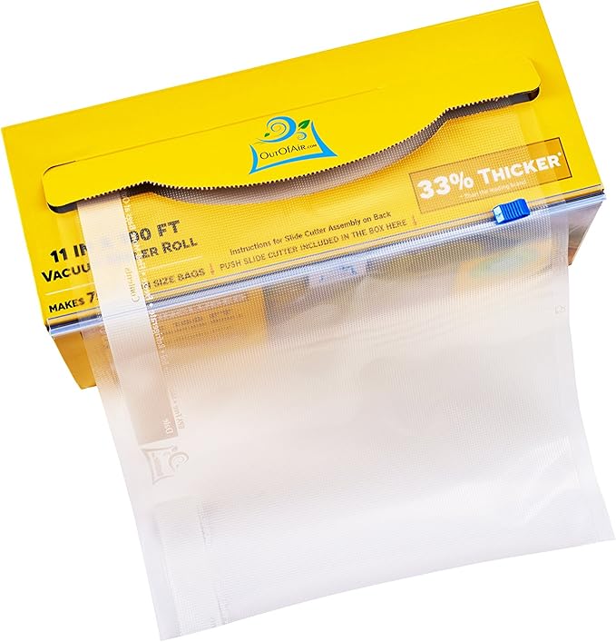 OutOfAir 11" x 100' Vacuum Sealer Bags Rolls & Dispenser Cutter Box - BPA Free, 4 mil thick - Great for Sous Vide - Works with Food Saver Machines