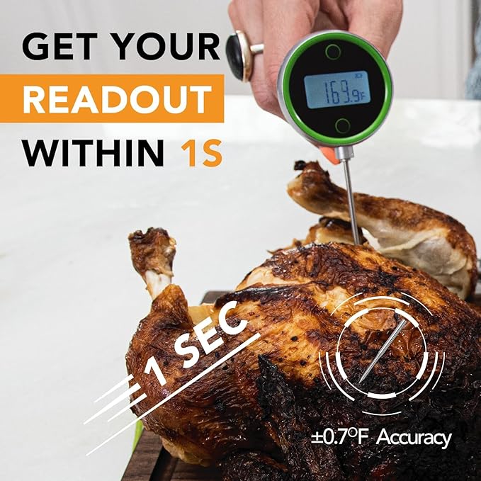 Pocket Pro 1-Second Instant Read Meat Thermometer, Rechargeable Digital Thermometer for Grilling, Food, BBQ, Kitchen Cooking, Oil Deep Frying & Candy (Nobility Blue)