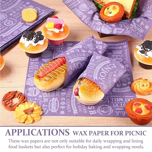 Outus 600 Pcs 12 x 12 Inch Deli Wax Paper Sheets Grease Resistant Tray Basket Liners Newsprint Paper Water and Grease Proof Sandwich Wrapping Square Hot Dog Wrappers for Food Baking (Dark Purple)