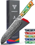 Santoku Knife - 7 inch - Xuan Series - VG10 Damascus Steel Kitchen Knife - Resin Handle (Fantasy Orange)